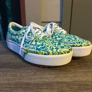 Vans Platform Green and Yellow Patterned Sneakers w/ Lavender Backs